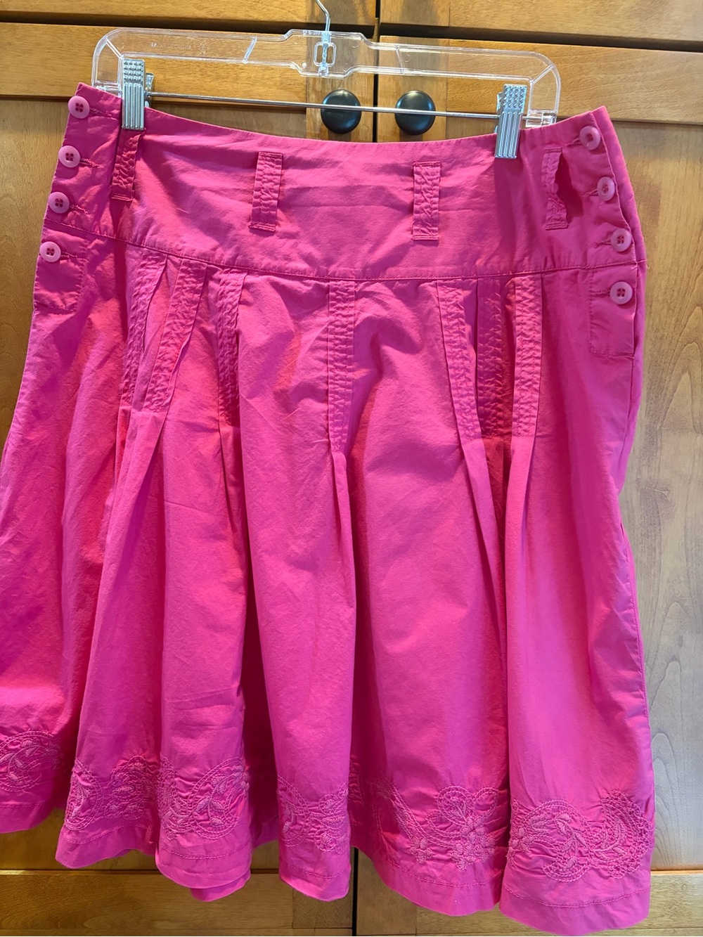 Vintage Oilily Pink Embroidered Pleated 100% Cotton Skirt Size 40